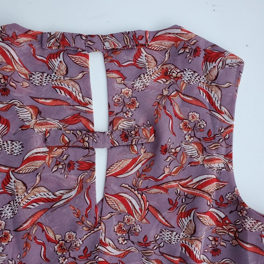 Cabi Small Blouse Good Luck Crane Shirt Mauve Sleeveless Peplum Top Flowy Bows - Picture 2 of 15